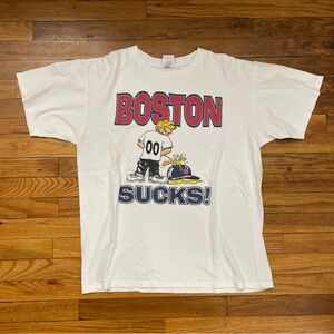 Vintage Y2K MLB New York Yankees Boston Sucks Graphic T Shirt Size L Used